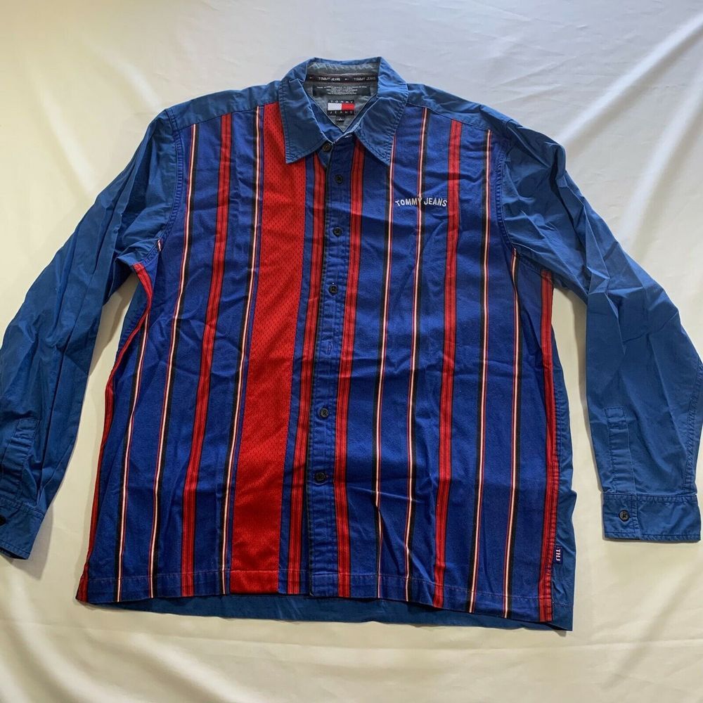 Tommy‎ Jeans Striped Button Down Shirt Embroidered Men's size L